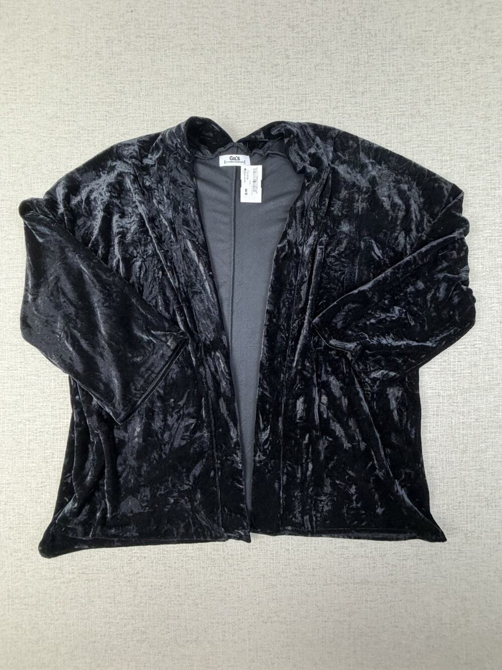 Gil’s Clothing Women’s S/M Black Crushed Velvet Open Front Cardigan NWTf